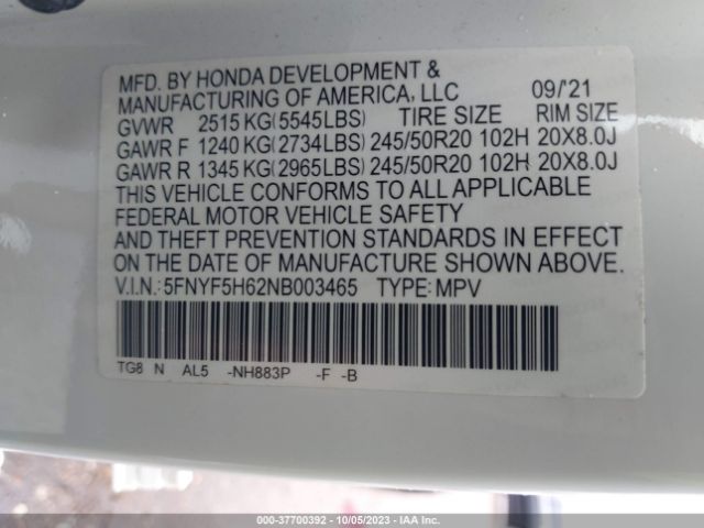 5FNYF5H62NB003465 Honda Pilot Touring 7-passenger