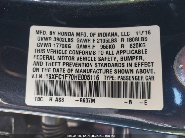 19XFC1F70HE005116 Honda Civic Sedan Ex-l