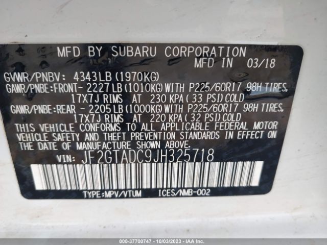 JF2GTADC9JH325718 Subaru Crosstrek 2.0i Premium