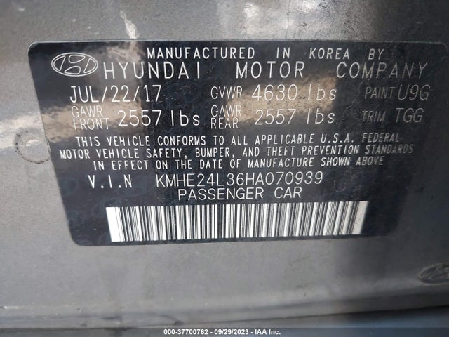 Hyundai Sonata Hybrid Se 2017 KMHE24L36HA070939 Image 9