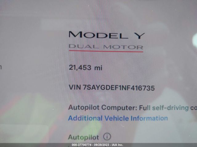 7SAYGDEF1NF416735 Tesla Model Y Performance