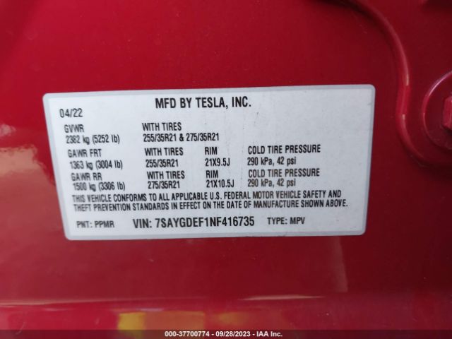 7SAYGDEF1NF416735 Tesla Model Y Performance
