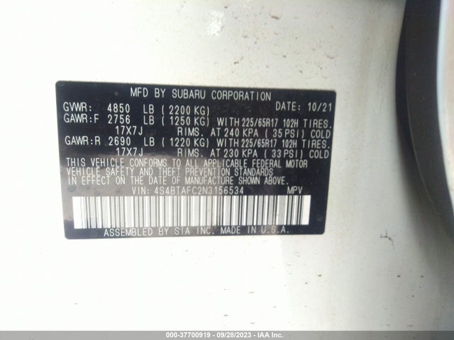 Продажа на аукционе авто 2022 Subaru Outback Premium, vin: 4S4BTAFC2N3156534, номер лота: 37700919