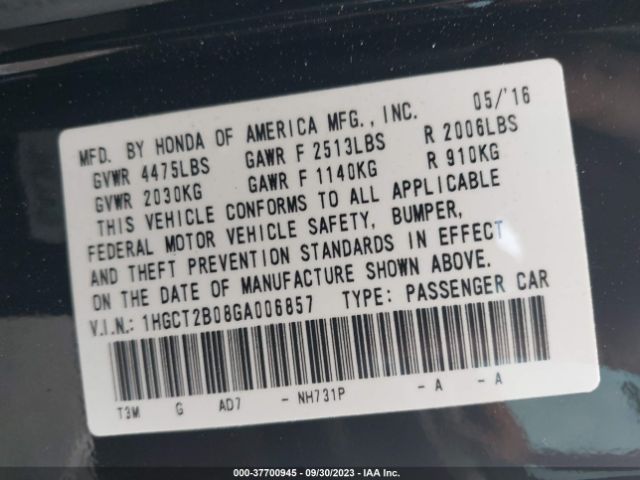 1HGCT2B08GA006857 Honda Accord Coupe Touring