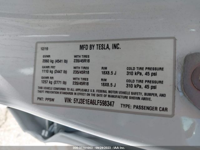 5YJ3E1EA6LF598347 Tesla Model 3 Standard Range