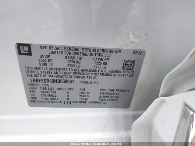 LRBFZSR48ND069941 Buick Envision Avenir