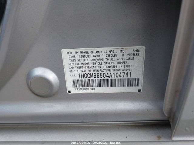 2004 Honda Accord Sdn Ex მანქანა იყიდება აუქციონზე, vin: 1HGCM66504A104741, აუქციონის ნომერი: 37701406
