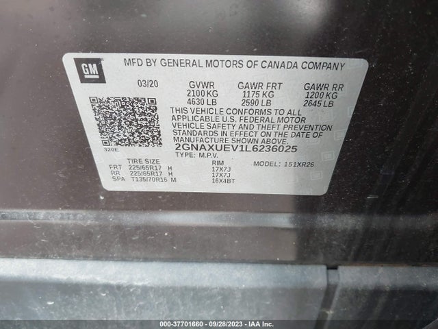 Chevrolet EQUINOX LT 2020 2GNAXUEV1L6236025 Image 9
