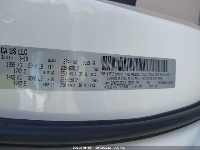 2020 CHRYSLER VOYAGER L VIN: 2C4RC1AGXLR121967