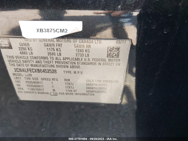2011 CHEVROLET EQUINOX LTZ VIN: 2CNALFECXB6452528