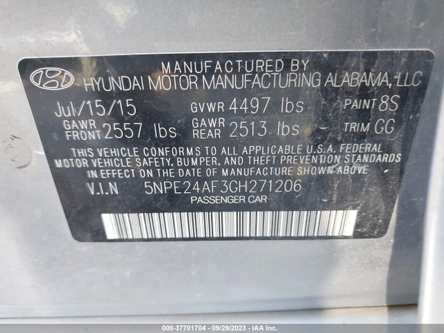 Hyundai Sonata 2.4l Se 2016 5NPE24AF3GH271206 Image 9