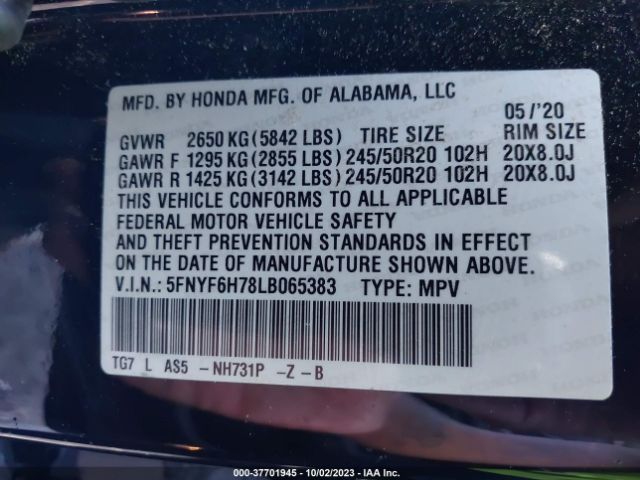5FNYF6H78LB065383 Honda Pilot Black Edition