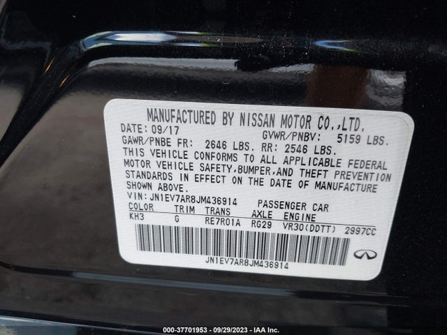 2018 INFINITI Q50 3.0T LUXE VIN: JN1EV7AR8JM436914