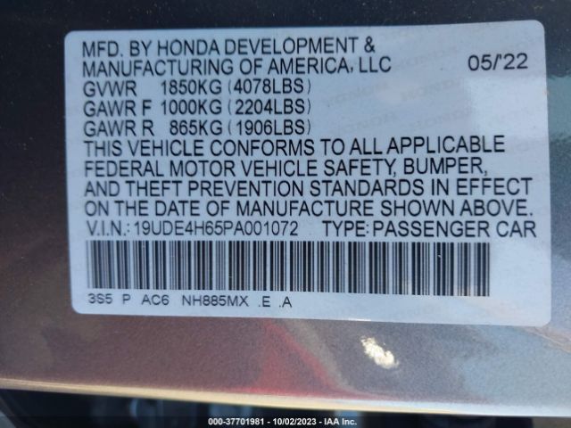 19UDE4H65PA001072 Acura Integra W/a-spec Tech Package