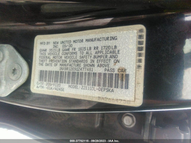 2001 TOYOTA COROLLA 1NXBR12E91Z477481 Photo 8