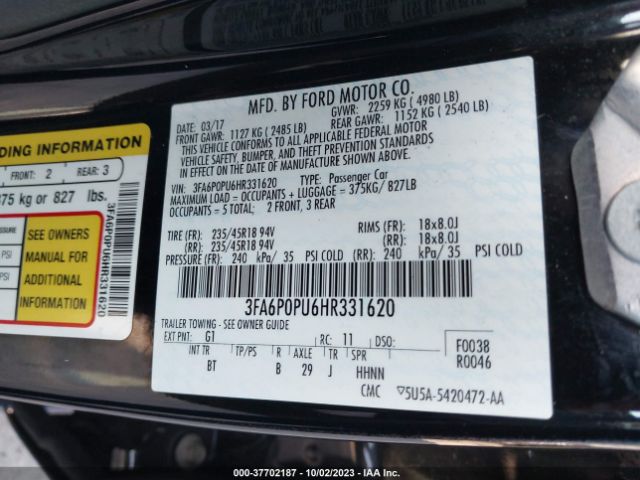 3FA6P0PU6HR331620 Ford Fusion Energi Se