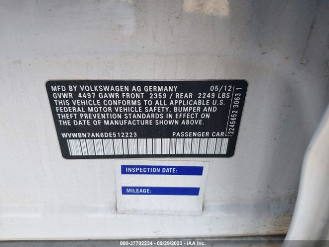 2013 VOLKSWAGEN CC WVWBN7AN6DE512223 Photo 8