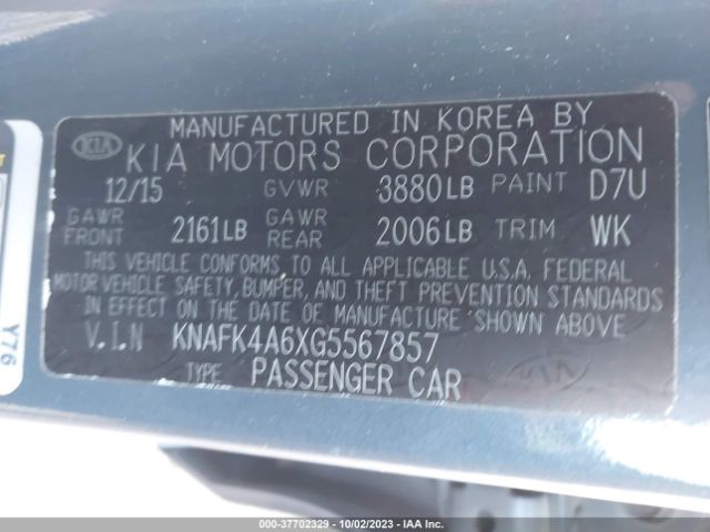 KNAFK4A6XG5567857 KIA FORTE LX