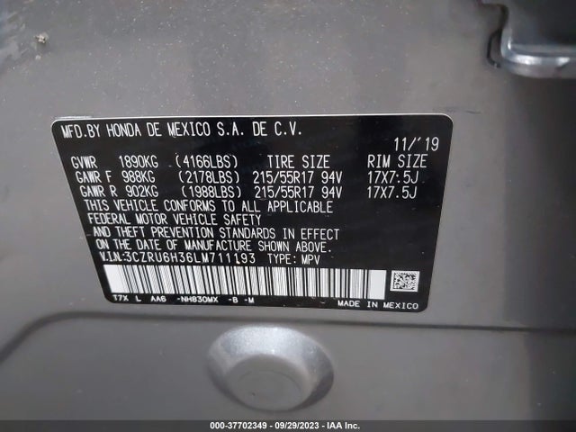Honda HR-V LX 2020 3CZRU6H36LM711193 Image 9