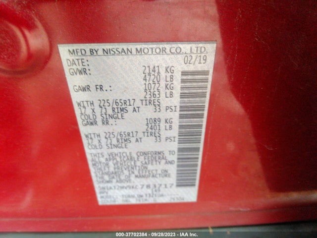 2019 NISSAN ROGUE SV VIN: 5N1AT2MV9KC783717
