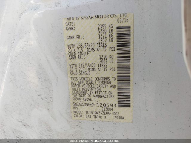 5N1AZ2MH6GN120593 Nissan Murano Platinum