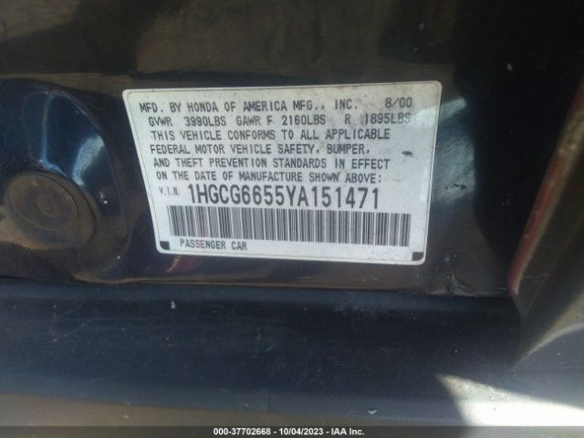 2000 HONDA ACCORD SDN 1HGCG6655YA151471 Photo 8