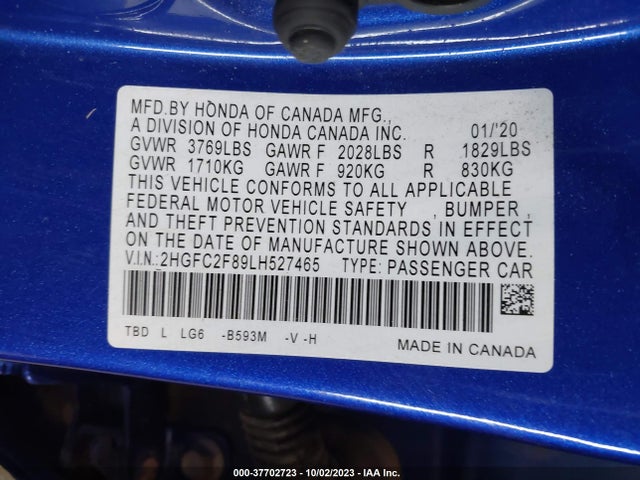 Honda Civic Sport 2020 2HGFC2F89LH527465 Image 9