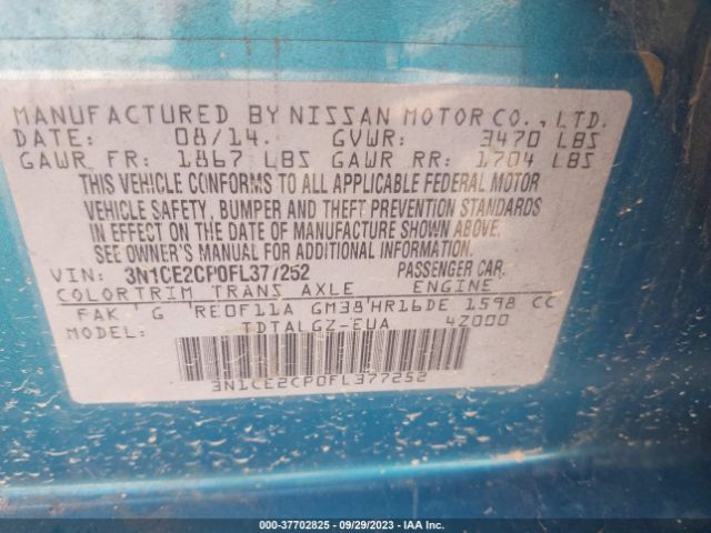 3N1CE2CP0FL377252 Nissan Versa Note Sr