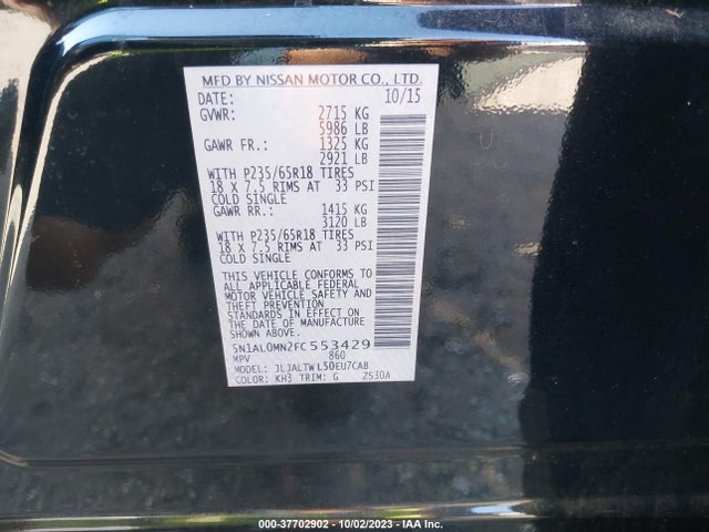 2015 INFINITI QX60 VIN: 5N1AL0MN2FC553429