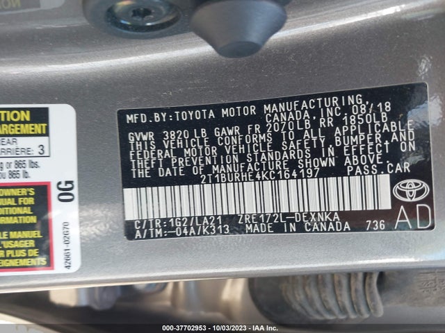 Toyota Corolla Xle 2019 2T1BURHE4KC164197 Image 9