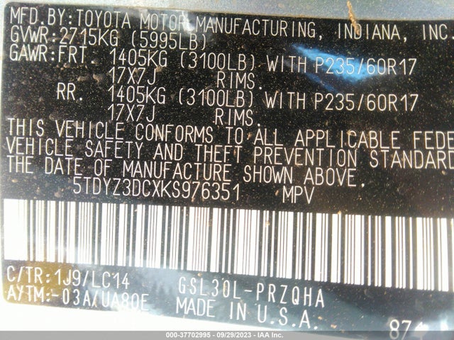 Toyota Sienna Xle Auto Access 2019 5TDYZ3DCXKS976351 Image 9