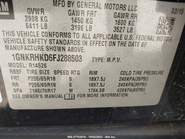 Chevrolet Traverse Lt 2015 1GNKRHKD6FJ288503 Image 9