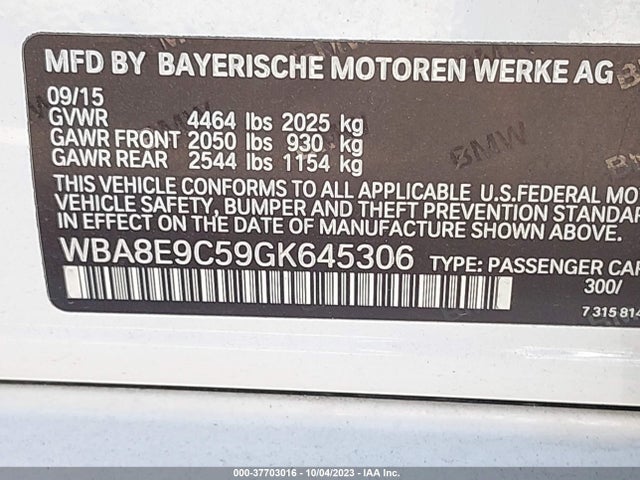 BMW 3 Series 328i 2016 WBA8E9C59GK645306 Image 9