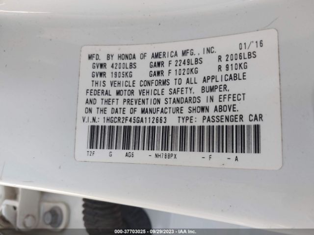 1HGCR2F45GA112663 Honda Accord Sedan Lx