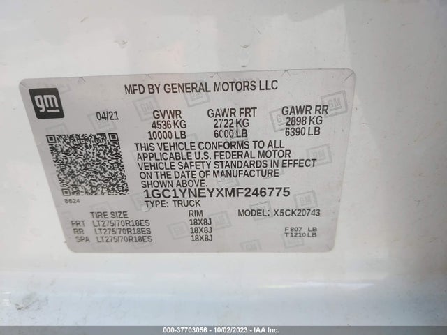 Chevrolet Silverado 2500hd Lt 2021 1GC1YNEYXMF246775 Image 9
