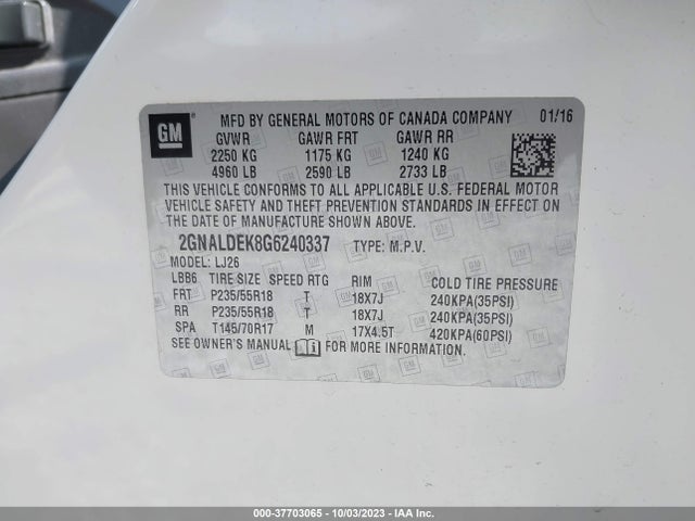 Chevrolet Equinox Ltz 2016 2GNALDEK8G6240337 Image 9
