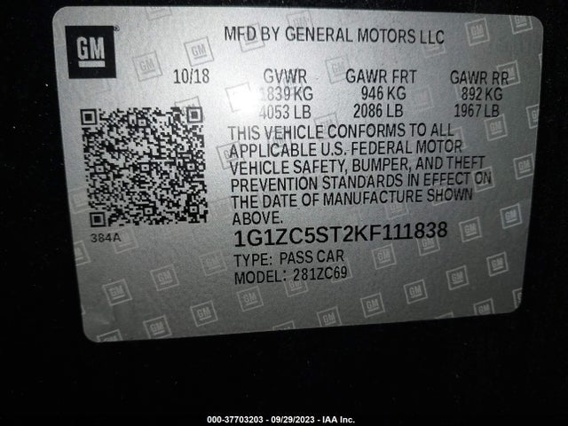 Chevrolet MALIBU LS 2019 1G1ZC5ST2KF111838 Image 9