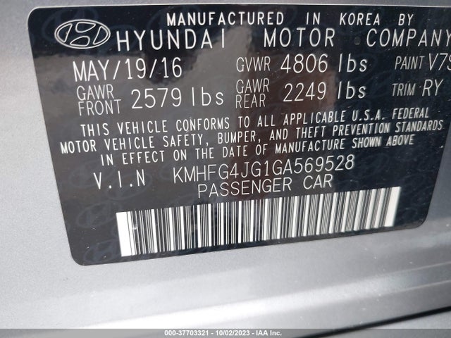 Hyundai AZERA 2016 KMHFG4JG1GA569528 Image 9