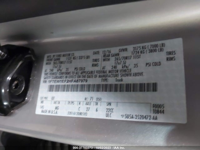 Ford F-150 Xlt 2017 1FTEW1EF2HFA87979 Image 9