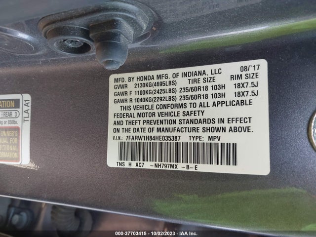 Honda Cr-v Ex-l 2017 7FARW1H84HE035387 Image 9