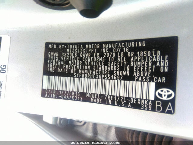 Toyota COROLLA LE 2016 5YFBURHEXGP551697 Image 9