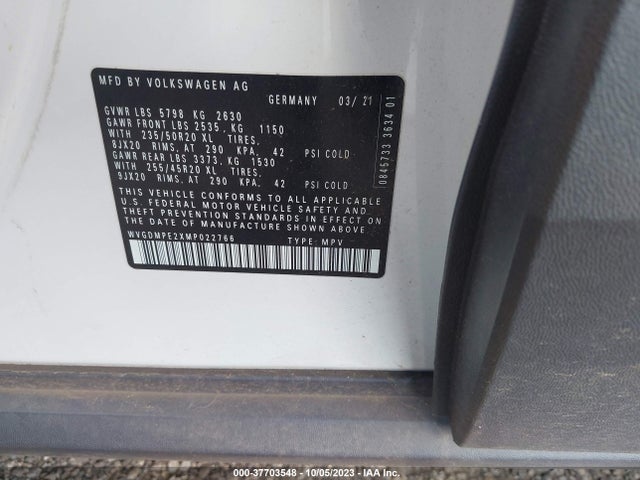 2021 VOLKSWAGEN ID.4 1ST EDITION VIN: WVGDMPE2XMP022766
