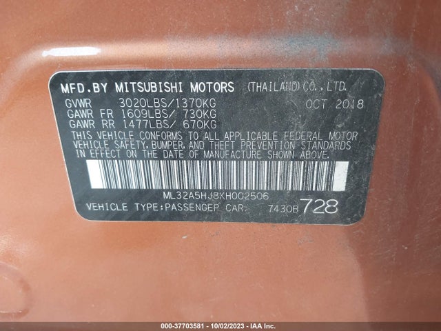 Mitsubishi Mirage Gt/le 2019 ML32A5HJ8KH002506 Image 9