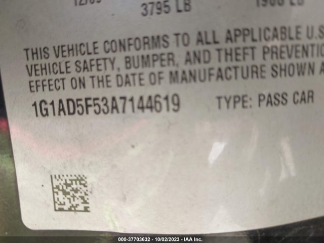 2010 CHEVROLET COBALT LT W/1LT VIN: 1G1AD5F53A7144619