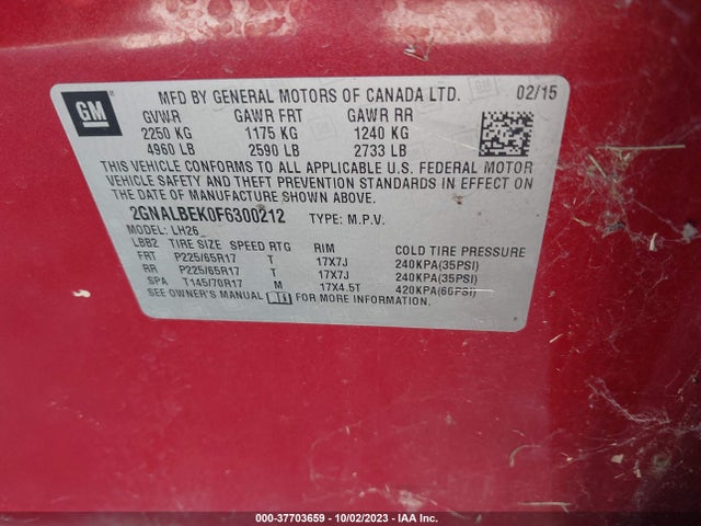 2GNALBEK0F6300212 Chevrolet EQUINOX LT