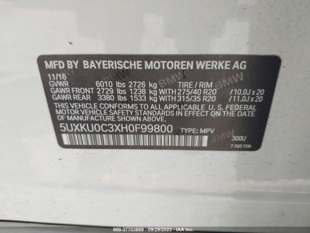 5UXKU0C3XH0F99800 BMW X6 Sdrive35i