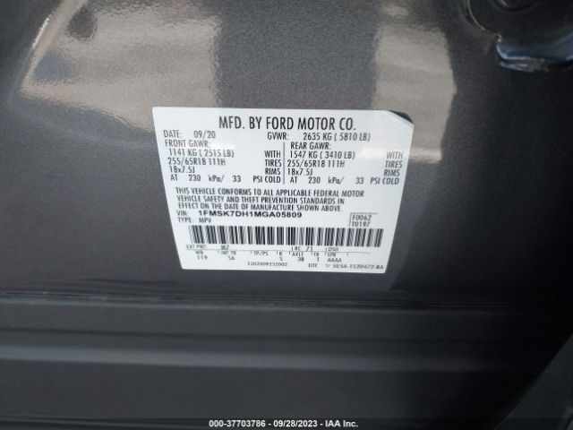 1FMSK7DH1MGA05809 Ford EXPLORER XLT