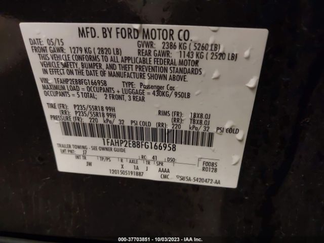 1FAHP2E88FG166958 Ford TAURUS SEL