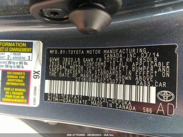 Toyota Corolla L/le/s/s Plus/le Plus 2014 2T1BURHE4EC130779 Image 9