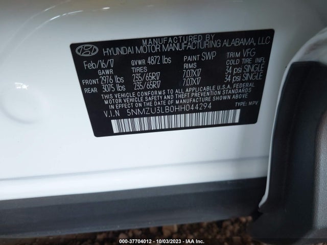 2017 HYUNDAI SANTA FE SPORT 2.4L VIN: 5NMZU3LB0HH044294